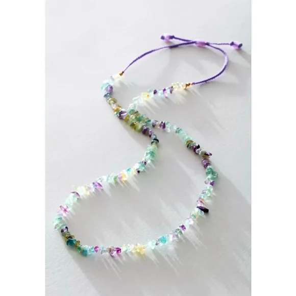 Free People Single strand Beaded Necklace NWT Purple - Picture 1 of 5